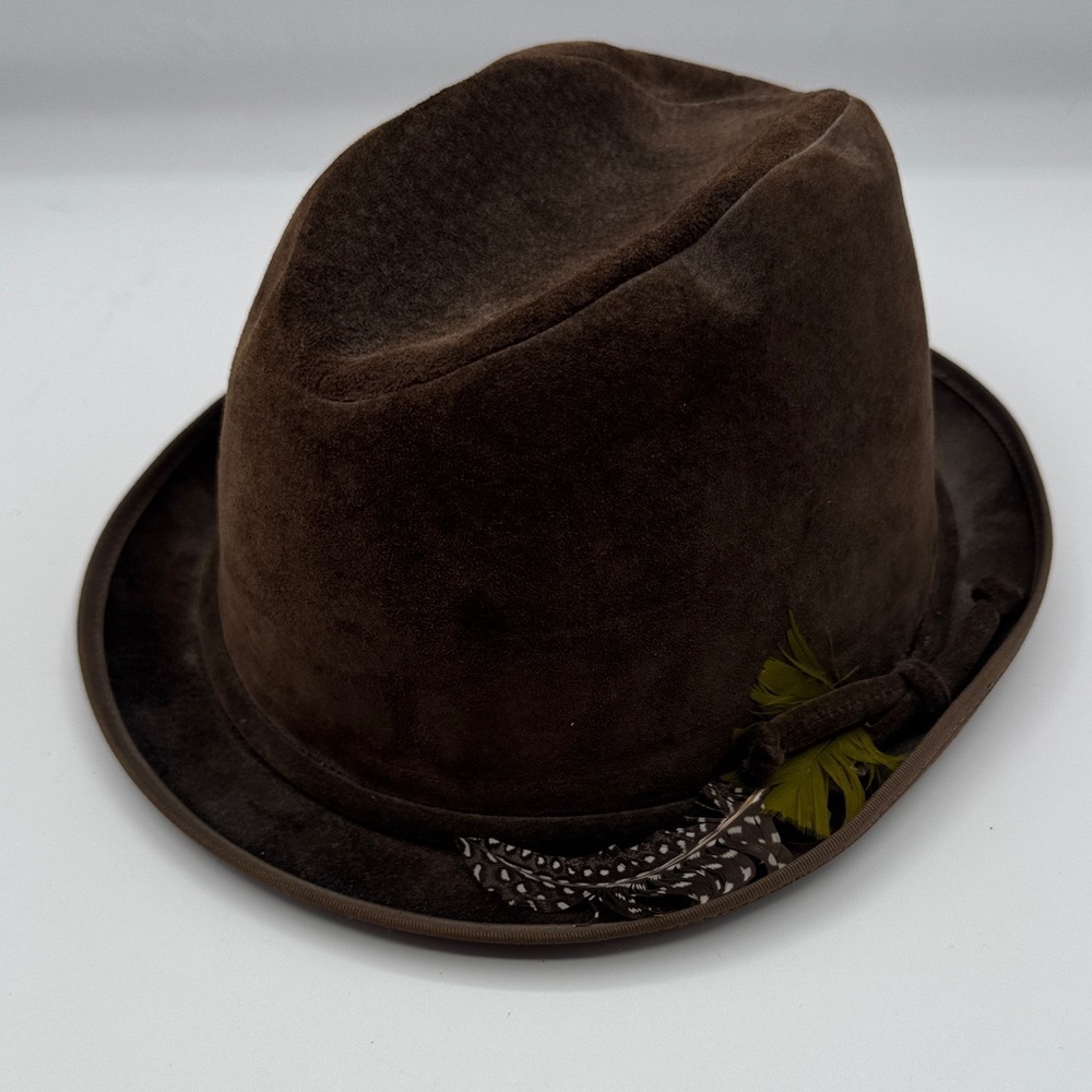 Hush Puppies Brown Fedora Hat vintage breathin pigskin suede leather size 7 1/4